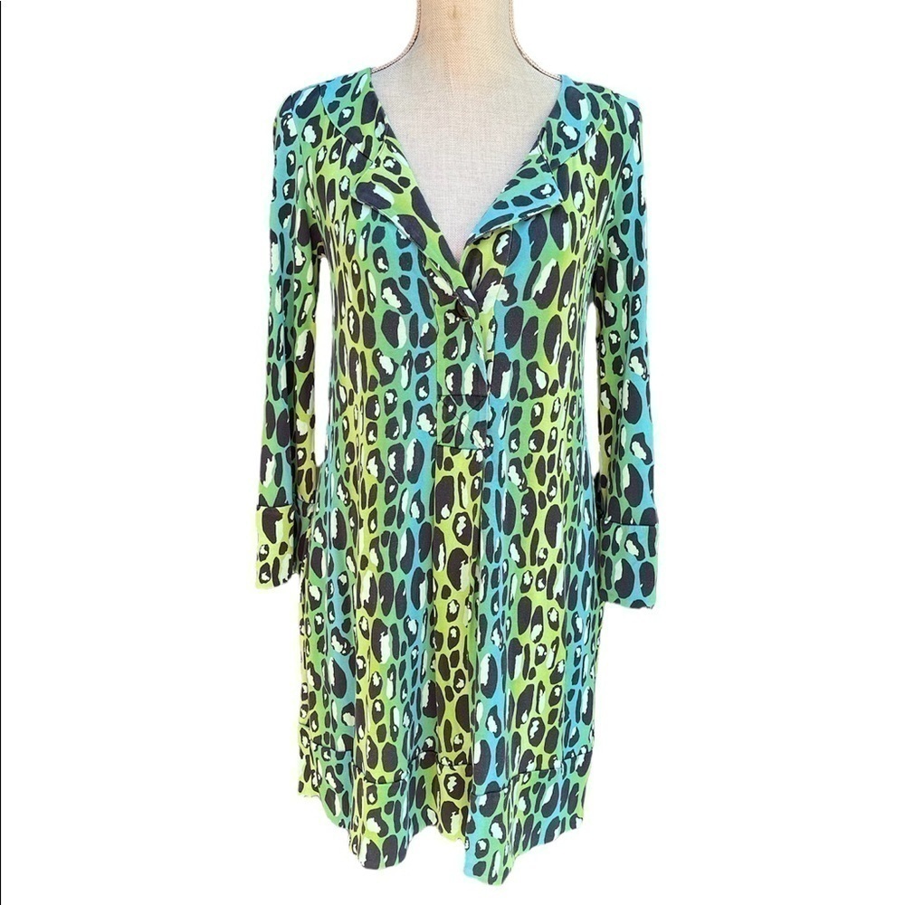 Diane von Furstenberg DVF Gaby Spotted Frog Animal Print Silk Shift Dress Size 6